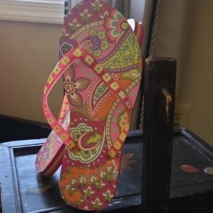 Vera Bradley Pink and Orange Paisley Sandals